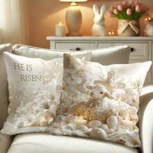 4pcs Easter Decorative Throw Pillow Covers, Happy Floral Easter Pillow Covers, Easter Egg Rabbit Ear Plaid Bunny Cushion Covers, Cute Yellow, Pink, Brown Velvet Pillowcases Single-Sided Printing 45x45cm Gifts Birthday Graduation