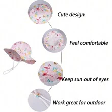 可调节婴儿/幼儿遮阳帽，宽檐夏季户外帽，带下巴系带，适合女婴 - 女童盆帽 - 查看 6