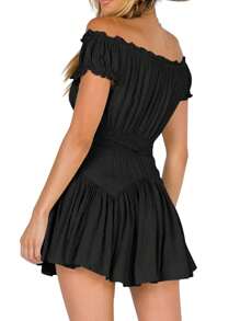 Women Flowy Pirate Dress Fairy Short Sleeve Y2k Off Shoulder Ruffle Corset Mini Dresses - 黑色 - 查看 6