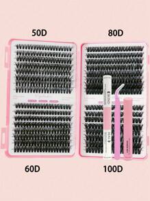 640/590/800 pièces Kit d'extensions de cils, colle double tête et scellant, pinces confortables, set de cils D Curl 8-16mm - sans parfum, kit de cils pour fêtes et maquillage de Noël