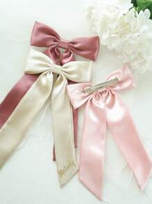 1pc Custom Name Hair Bow Barrette Personalized Gold Monogram Delicate Hair Bow Classic Hair Bow Satin Bow Hair Tie Brigitte Hair Bow Fit For Sleek Chic Ponytail Low Bun Gift For Her Wedding Gift, Wedding Hair Accessories, Spring Summer Bright Colors - Multicolor - View 5