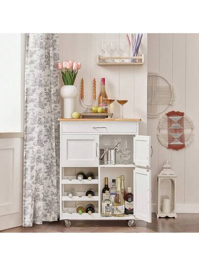 SoBuy FKW45 HG, Kitchen Storage Trolley Serving Cabinet Stainless Steel Worktop