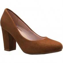 Tacones de plataforma de punta redonda clásicos para mujer con tacón alto en bloque - Adorable,-2025 - Tan Suede - View 1