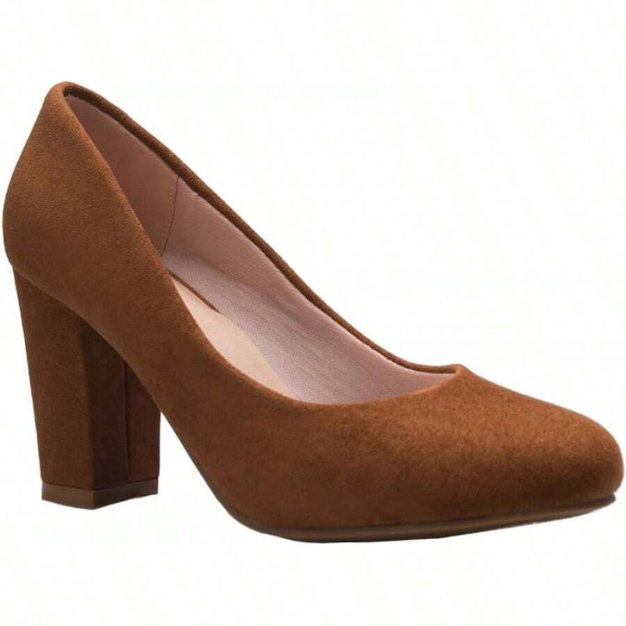 Tacones de plataforma de punta redonda clásicos para mujer con tacón alto en bloque - Adorable,-2025 - Tan Suede - View 1