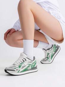 Women Fashion Sneakers Walking Comfortable Breathable Stylish Lightweight Retro Classisc Casual Lace Up Sportstyle Sneaker - Green - View 5