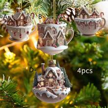 4pcs/Set 2D Flat Acrylic Coffee Cup, House, Plant Decorative Accessories, Suitable For Various Festival Parties Home Decoration Wall Hanging - Multicolor - View 1