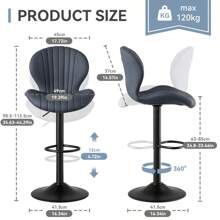 Nalupatio Bar Stools Set Of 2 |Breakfast Bar Stools •Backrest Kitchen Barstools •Bar Chair Fabrics •Modern Adjustable Swivel Gas Lift - Dark Grey - View 2