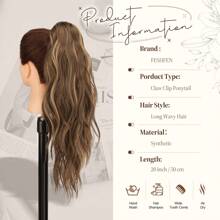 FESHFEN Ponytail Extensions, Long Claw Clip In Ponytail Hairpiece Synthetic Pony Tails Hair Piece Natural Wavy Hairpieces For Women, 20 Inch - Honey Blonde Mixed Light Brown - 查看 5
