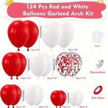 124 件红白气球花环套装 18/12/10/5 英寸哑光红哑光白乳胶气球和红色五彩纸屑气球适用于婚礼生日派对配件拱门圣诞节新年情人节装饰 - 紅白色 - 查看 2