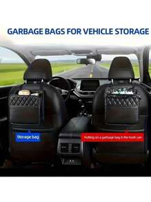 Set di accessori per auto, organizer per sedile posteriore in pelle PU premium con contenitore portarifiuti, borse porta oggetti multitasche per interni auto - borsa portaoggetti universale per sedile posteriore con portabicchiere - Set da 14 salviette compresse portatili, mini salviette usa e getta compresse per viaggi