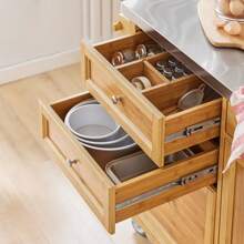 Kitchen Trolley, Kitchen Island, Kitchen Cabinet Made Of Bamboo With Stainless Steel Worktop, Serving Trolley - Brown - View 10