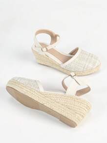 Sandalias de cuña de alpargata de encaje para mujeres, sandalias de plataforma de verano de punta cerrada, de tacón alto y trenzadas, elegantes y versátiles