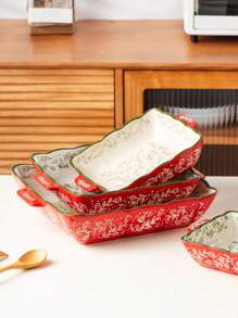 Assadeira quadrada de cerâmica pintada à mão com padrão floral vintage vermelho e alças, utensílios de cozinha para salada, grelhados, assados, sobremesas e pizzas, adequada para forno e micro-ondas