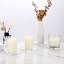 5PCS Clear Glass Candle Tray Glass Pillar Candle Holder Tray, Clear Glass Candle Coaster Holder Pillar Candle Small Round Candle Tray Modern Candle Center Decoration For Table Wedding - Multicolor - View 4