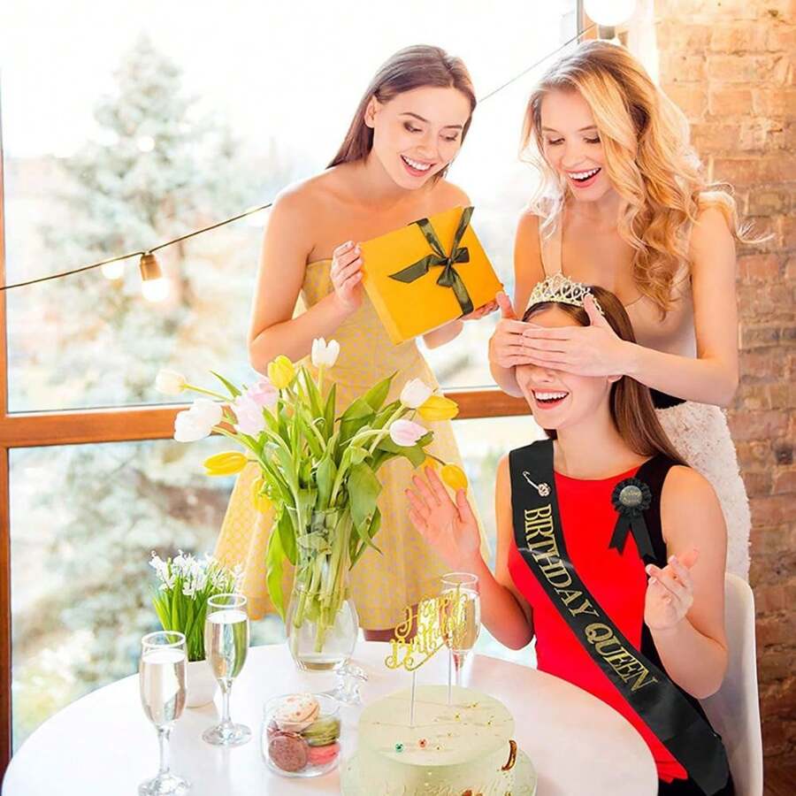 Bride Headpiece Set Alloy Headband Sash And Veil Bridal Hair Decoration Accessories For Wedding Party Type 1 - 玫瑰金 - 查看 1