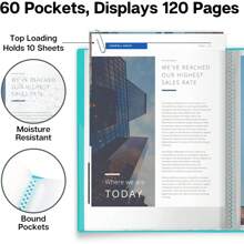 Binder With Plastic Sleeves 60-Pocket (Aqua) - Presentation Book, 8.5 X 11 Portfolio Folder With Clear Sheet Protectors, Displays 120-Page Documents, Certificates, Important Papers