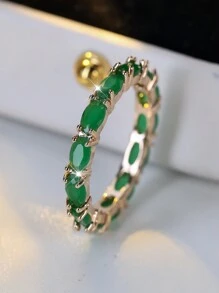 1pc Luxury Oval Cut Green Analog Jade Yellow Golden Plated Copper Ring, Perfect For Valentine's Day And Casual Attire, Suitable For All Seasons. - Green - View 4