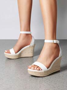 Women's Espadrilles Wedge Sandals Open Toe Comfortable Adjustable Ankle Strap 3.6 Inch Suitable For Vocation Walking Beach Dressy Summer  Platform Sandals Shoes - White - View 3