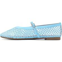 Ballet Flats For Women Comfortable Square Toe Ballerina Flats Buckle Strap Casual Fishnet Flat Shoes - 藍色 - 查看 3
