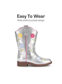 Girls Cowgirl Boots Kids Mid Calf Western Boots Riding Shoes For Toddler/Little Kid/Big Kid - 銀色 - 查看 8