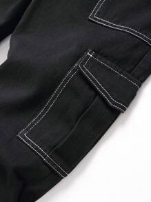 Teenage Boy's Straight Leg Pocket Casual Cargo Denim Jeans - Black - View 4
