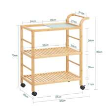 SoBuy Serving Trolley With Wheels Kitchen Trolley Kitchen Shelf Trolley Kitchen Shelf With Wheels Natural W X H X D Approx. 65x80x35cm - Brown - View 5