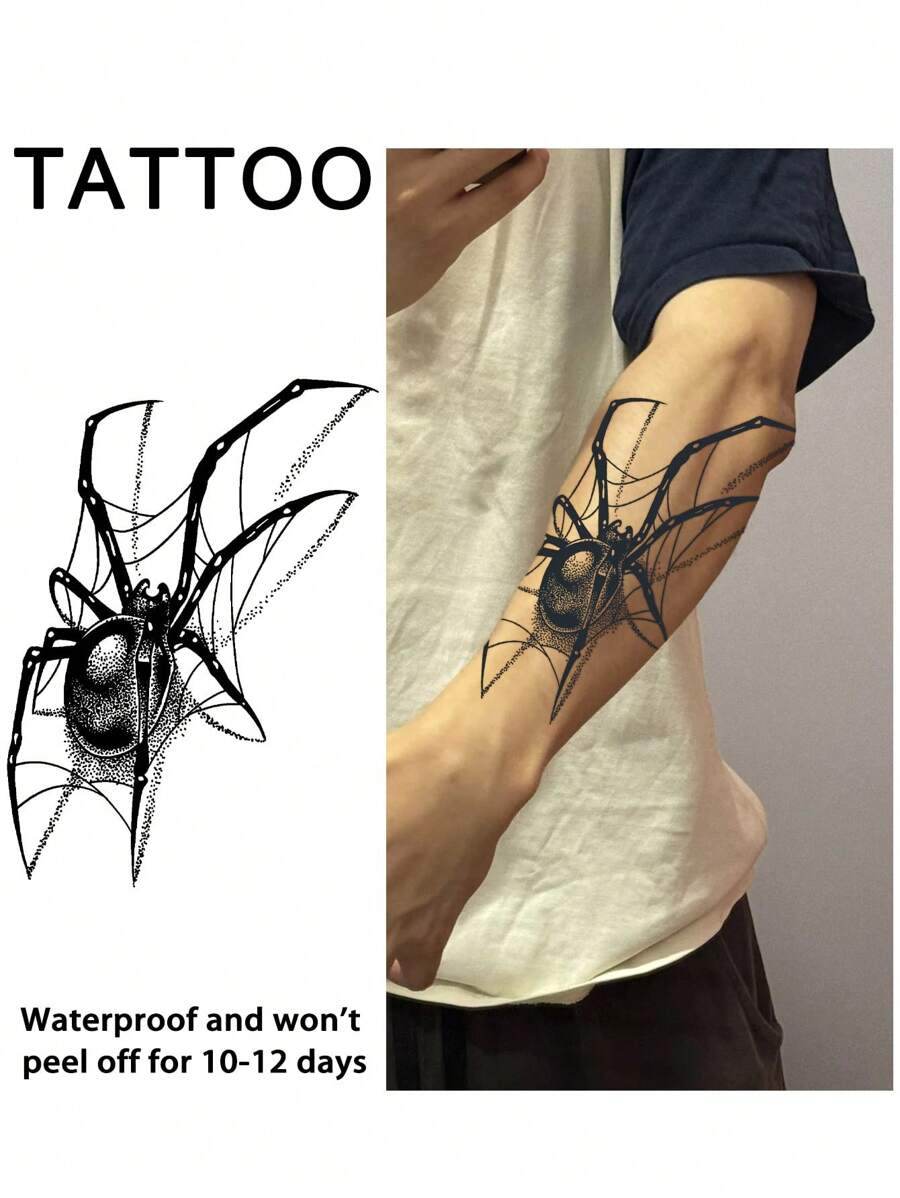 1 Stück Spinne temporäre Tattoos wasserdicht schweiß fest haltbar für 1-2 Wochen realistisch Kräutersaft anti-Reibung nicht reflektierend Faux Schwarz Fake Tattoos für Frauen und Männer Tattoo Aufkleber für Arme, Brust, Beine, Bauch, Taille modernistische Körperkunst