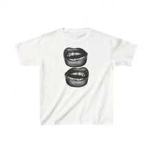 Grillz Graphic Baby Tee  Black And White Grillz Tshirt  Gold Grillz Baby Tee  Gold Teeth Tshirt  Black Mouth Print Tshirt  Grillz Teeth - White - View 1