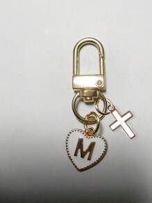 Heart Shaped Pendant Keychain, Letter Bag Charm, Cross Decor, Jesus/God Themed Keyring, Alloy Fashion Charm Keychain With Carabiner, Personalized Letter Keychain, Suitable For Backpack, Wallet, Earphone Case, Ideal Gift For Friends, Family And Couples - White - View 29