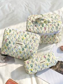 1Pc/Set Vintage Delicate Floral Quilted Makeup Bag, Large Capacity Travel Toiletry Pouch With Handle, Multi-Functional Cosmetic Storage Bag For Lipstick, Jewelry, Tissues, Sanitary Napkins, Toiletry Bag For Travel, Daily Use, Perfect Gift For Valentine's Day, Mother's Day, Anniversary, Vacation, Daily Use, New Style 2025 (Random Cutting).