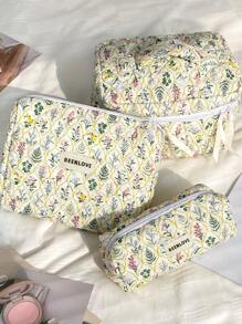 1Pc/Set Vintage Delicate Floral Quilted Makeup Bag, Large Capacity Travel Toiletry Pouch With Handle, Multi-Functional Cosmetic Storage Bag For Lipstick, Jewelry, Tissues, Sanitary Napkins, Toiletry Bag For Travel, Daily Use, Perfect Gift For Valentine's Day, Mother's Day, Anniversary, Vacation, Daily Use, New Style 2025 (Random Cutting).