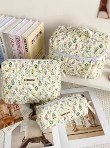 1Pc/Set Vintage Delicate Floral Quilted Makeup Bag, Large Capacity Travel Toiletry Pouch With Handle, Multi-Functional Cosmetic Storage Bag For Lipstick, Jewelry, Tissues, Sanitary Napkins, Toiletry Bag For Travel, Daily Use, Perfect Gift For Valentine's Day, Mother's Day, Anniversary, Vacation, Daily Use, New Style 2025 (Random Cutting).