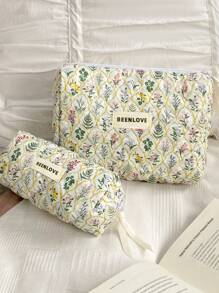 1Pc/Set Vintage Delicate Floral Quilted Makeup Bag, Large Capacity Travel Toiletry Pouch With Handle, Multi-Functional Cosmetic Storage Bag For Lipstick, Jewelry, Tissues, Sanitary Napkins, Toiletry Bag For Travel, Daily Use, Perfect Gift For Valentine's Day, Mother's Day, Anniversary, Vacation, Daily Use, New Style 2025 (Random Cutting).