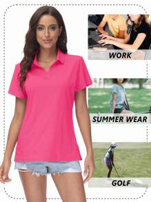 KEFITEVD Women's Golf Polo Shirts V Neck UPF 50+ Collared Short Sleeve Tennis Shirt Lightweight Quick Dry Sun Protection Shirts - 玫紅色 - 查看 6