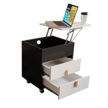 Bedside Table, With USB Charging Interface, Including Lifting Table, Movable Pulley Design, Bedroom Bedside Table, Cabinet In The Living Room, With Two Drawers, Black + White