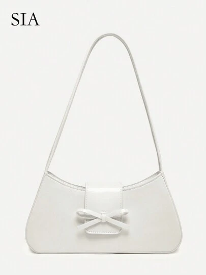 1pc Vintage Minimalist Ballet Style Bow Leopard Print Exposed Lining Yellow Polka Dot Angora Decor One Shoulder Baguette Bag, Suitable For Dates, Outings, Parties, Valentine's Day , Polka Dot