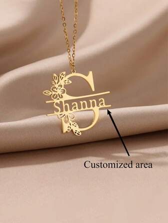 1PC Customize Initials And Names Personalized Stainless Steel Pendant Necklace With Custom Initial Letter In Uppercase, Suitable For Beach Vacation.Personalized Memorial Gift For Loss Of Mother|Christmas Gift For Her,Chic Autumn,Jewelry & Watches,Customized Fashion Word Necklaces,New Year Glamour