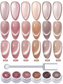 MORDDA 6片装 5克猫肉垫，适用于猫眼磁性凝胶指甲油，可卸UV美甲油，持久闪亮，新年礼物 - 含磁性棒 - 彩色 - 查看 2