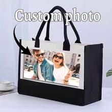 1PC Customized Picture & Text Canvas Bag, Reusable Fashion Shoulder Bag, Unisex Simple Handbag, Crossbody Bag, Perfect For Beach, Wedding And Travel, Gift For Him Or Her, Memorial Gift, Ideal Bridal Party Gift And Holiday Gift,Boho Vibes