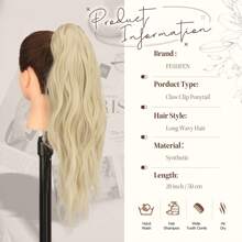 FESHFEN Ponytail Extensions, Long Claw Clip In Ponytail Hairpiece Synthetic Pony Tails Hair Piece Natural Wavy Hairpieces For Women, 20 Inch - Tóc vàng tro nhạt - Xem 5