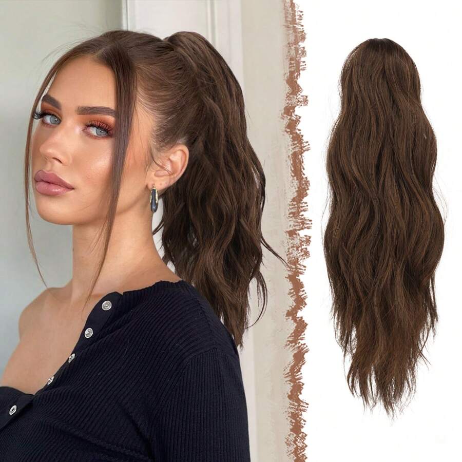 FESHFEN Ponytail Extensions, Long Claw Clip In Ponytail Hairpiece Synthetic Pony Tails Hair Piece Natural Wavy Hairpieces For Women, 20 Inch - Hỗn hợp Nâu & Nâu nhạt - Xem 1