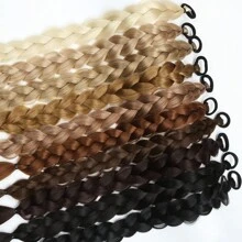 Synthetic Long Twist Braid Ponytail Extensions With Rubber Band 24 Inch Boxing Braided Hair Extensions For Women Daily Use Hair Accessories