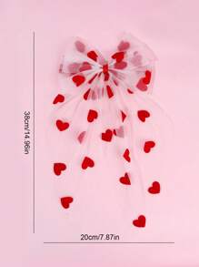 1 件装透明薄纱发饰女士 VelVet 心形印花蝴蝶结鳄鱼夹可爱甜美大尾巴发夹情人节礼物发夹 - 彩色 - 查看 5