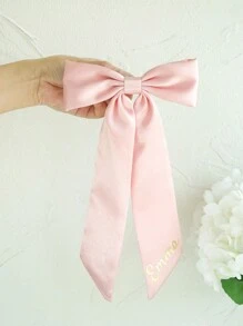 1pc Custom Name Hair Bow Barrette Personalized Gold Monogram Delicate Hair Bow Classic Hair Bow Satin Bow Hair Tie Brigitte Hair Bow Fit For Sleek Chic Ponytail Low Bun Gift For Her Wedding Gift, Wedding Hair Accessories, Spring Summer Bright Colors - Multicolor - View 6