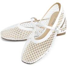 Rihero Stylish Mesh Ballet Flats For Women Comfortable Square Toe Ballerina Flats Buckle Strap Casual Fishnet Flat Shoes - trắng - Xem 4