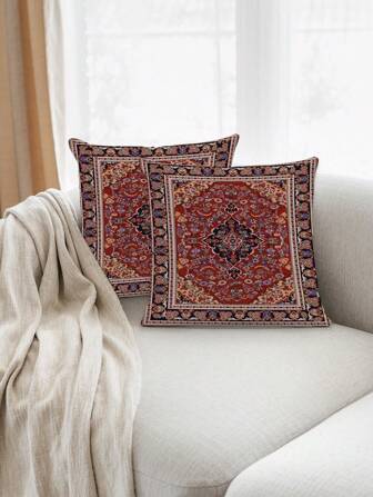 2 fundas de cojín con estampado geométrico retro de estilo bohemio en color rojo de Ramadán para decoración del hogar, cuadradas para sofá, sala de estar, dormitorio, cama, silla