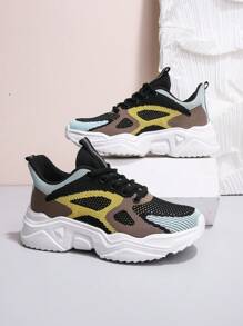 Women's Black & Yellow Non-Slip Breathable Lace-Up Running Shoes, Casual Outdoor Low-Top Sneaker For School, Daily Running, Gatherings, Gym, Commuting And Gift-Giving, Suitable For All Seasons