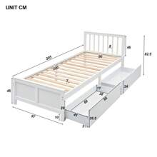 Wooden Bed, Single Bed, Youth Bed, Adult Bed, With Storage Drawers, Pine Structure, White (90x200cm)