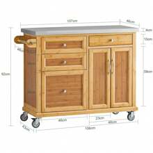 Kitchen Trolley, Kitchen Island, Kitchen Cabinet Made Of Bamboo With Stainless Steel Worktop, Serving Trolley - Brown - View 6