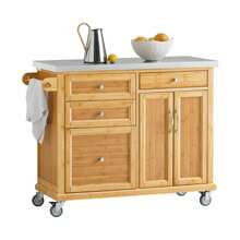 Kitchen Trolley, Kitchen Island, Kitchen Cabinet Made Of Bamboo With Stainless Steel Worktop, Serving Trolley - Brown - View 3